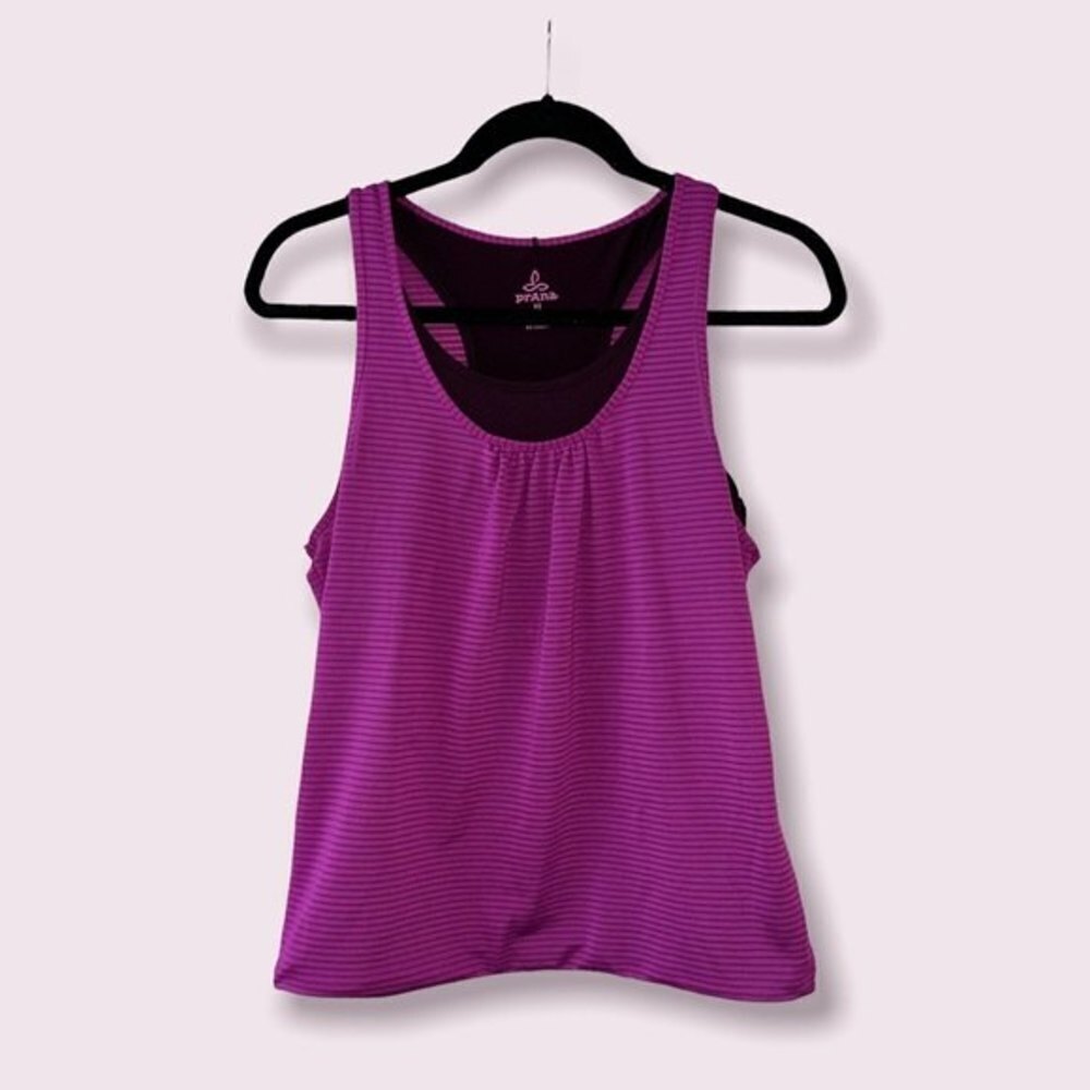 Prana Athletic Tank Top Magenta Layered Mesh Sporty Athleisure Womens Size XS